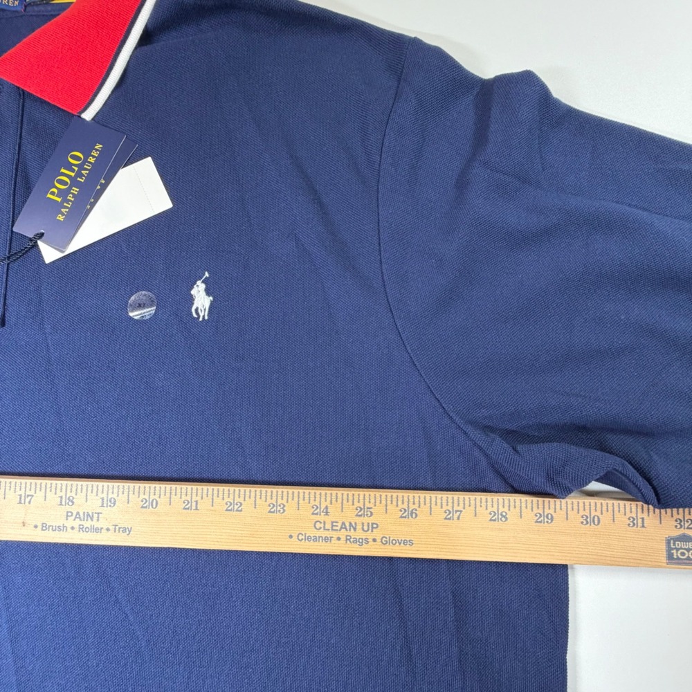 Polo Ralph Lauren Polo Shirt Mens 3XLT Navy Blue Red Trim Mesh Big & Tall Preppy - Picture 10 of 11